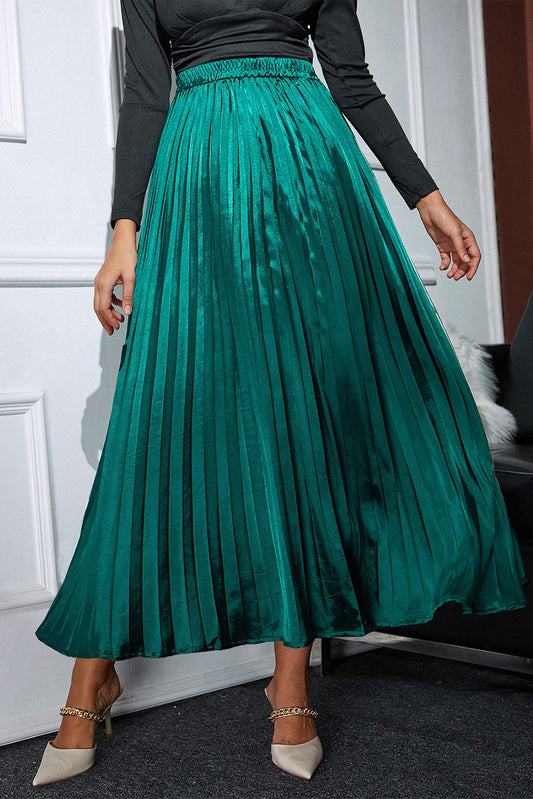 Julia Emerald Satin Pleated Maxi Skirt