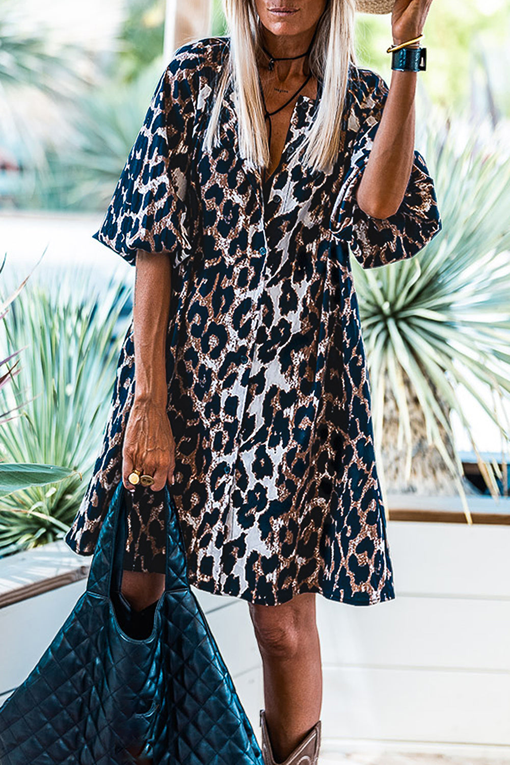 Lucie Leopard Button Up Mini Dress