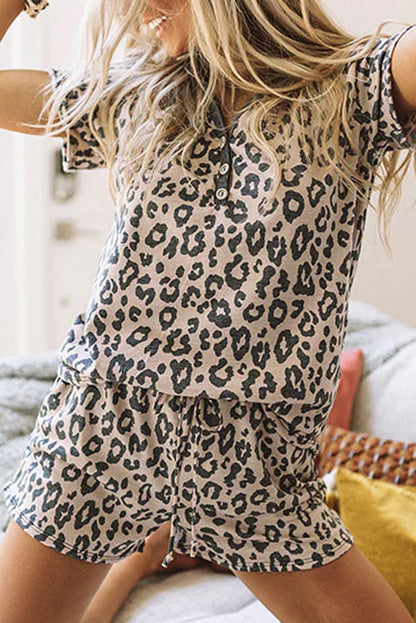 Bella Leopard Short Sleeve Two Piece Set
