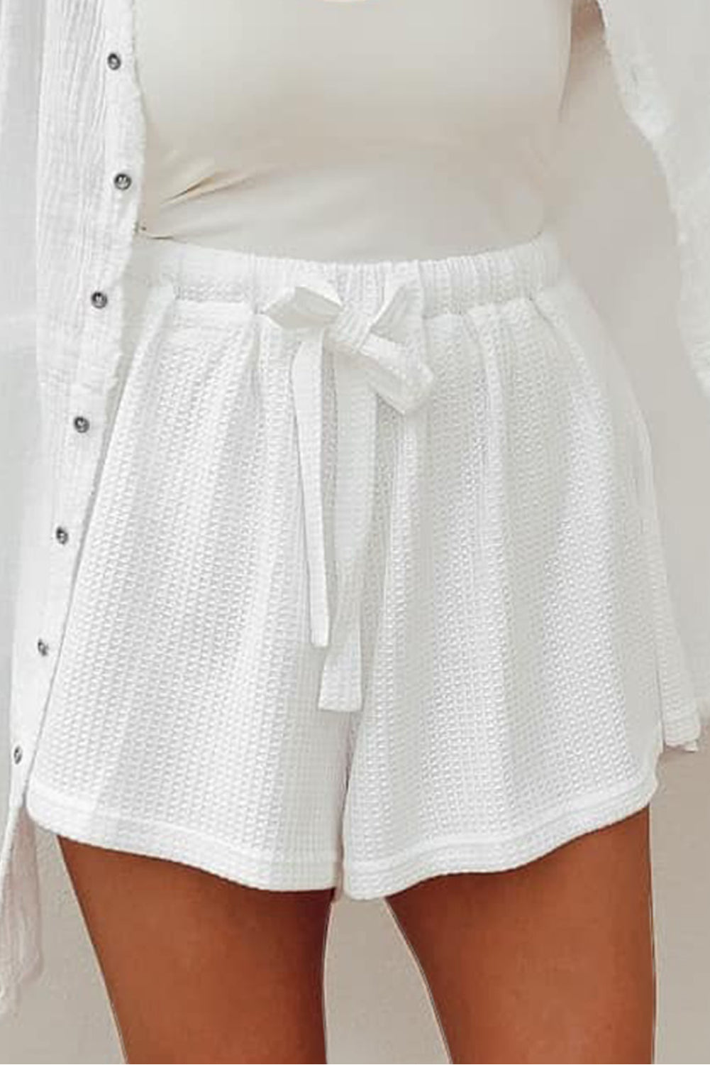 Cassie High Waist Waffle White Shorts