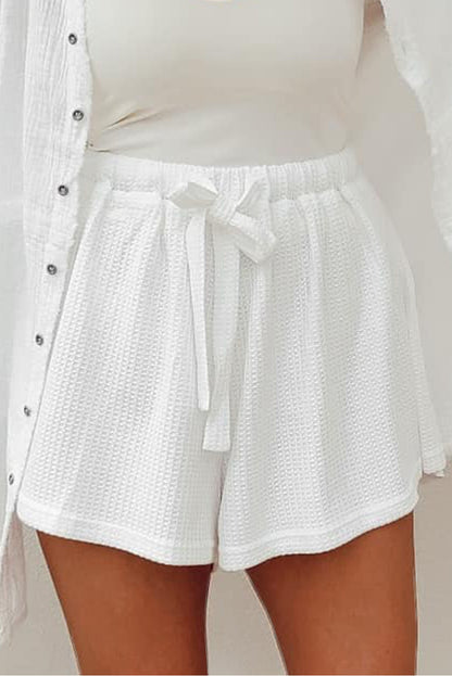 Cassie High Waist Waffle White Shorts